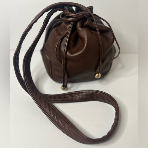 Vintage 80s 90s Anne Klein for Calderon brown leather satchel crossbody bag - Picture 1 of 16